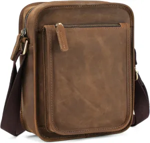 BAIGIO Small Leather Messenger Bag for Men Shoulder Bag Vintage Crossbody Bag Men Purse Ipad Satchel Travel Business