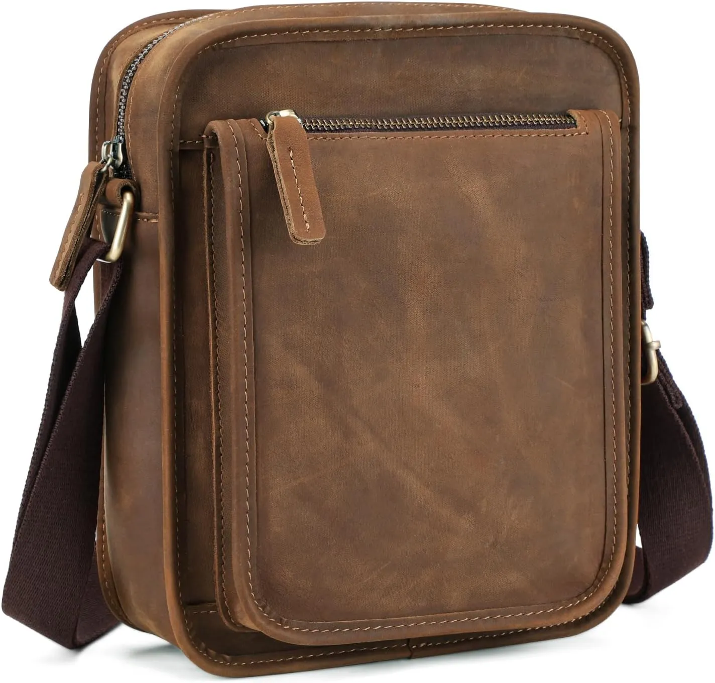 BAIGIO Small Leather Messenger Bag for Men Shoulder Bag Vintage Crossbody Bag Men Purse Ipad Satchel Travel Business