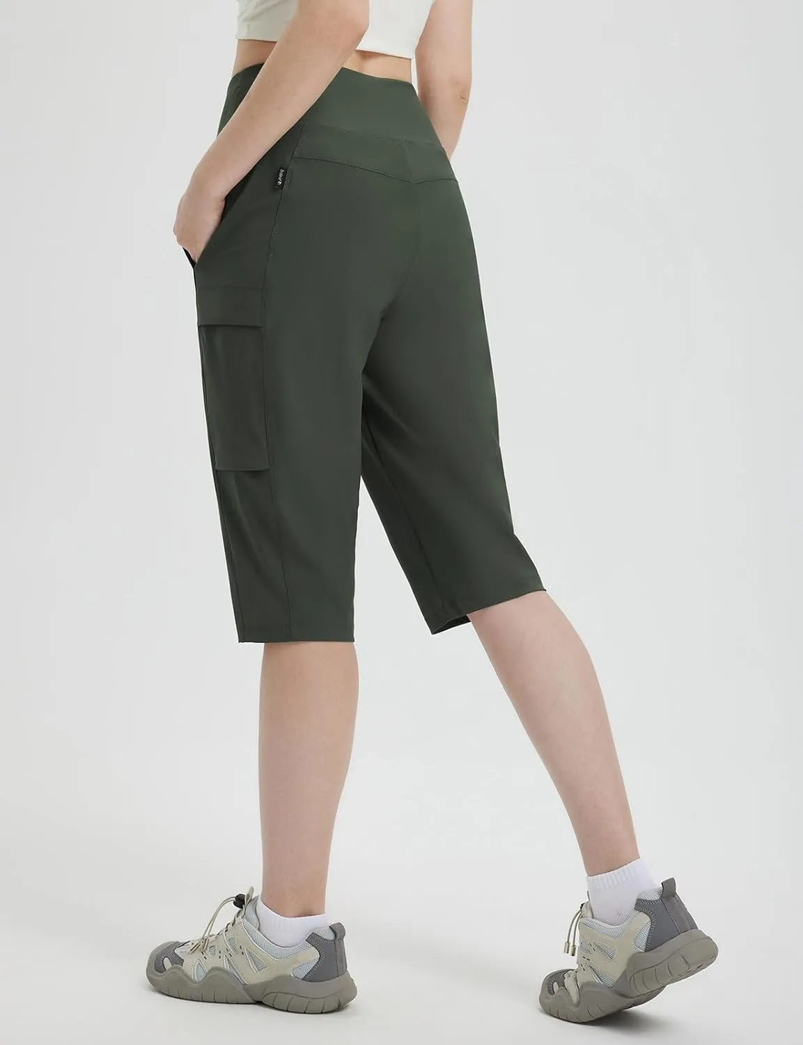 baleaf 15'' Long Shorts for Women Hiking Knee Length Quick Dry Cargo Capri Pants Bermuda Stretchy Lightweight