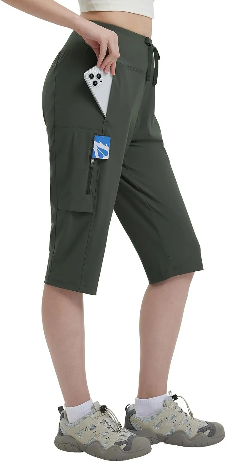 baleaf 15'' Long Shorts for Women Hiking Knee Length Quick Dry Cargo Capri Pants Bermuda Stretchy Lightweight