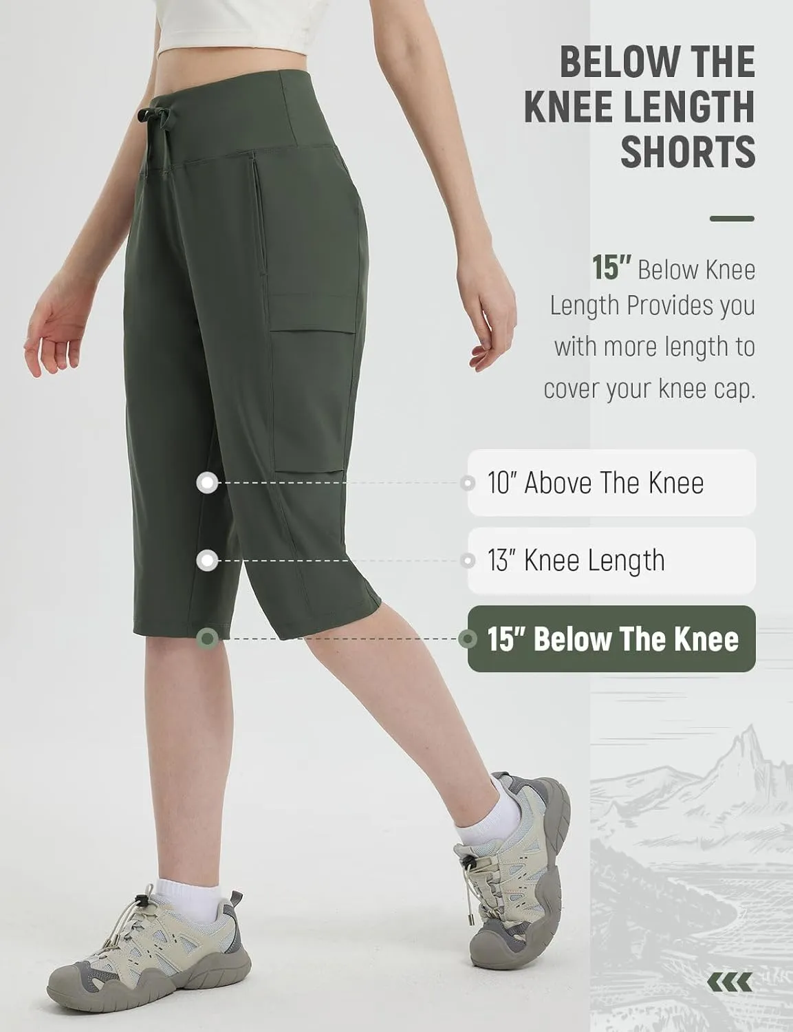 baleaf 15'' Long Shorts for Women Hiking Knee Length Quick Dry Cargo Capri Pants Bermuda Stretchy Lightweight