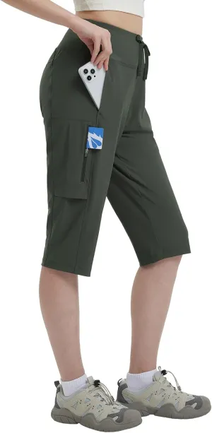 baleaf 15'' Long Shorts for Women Hiking Knee Length Quick Dry Cargo Capri Pants Bermuda Stretchy Lightweight