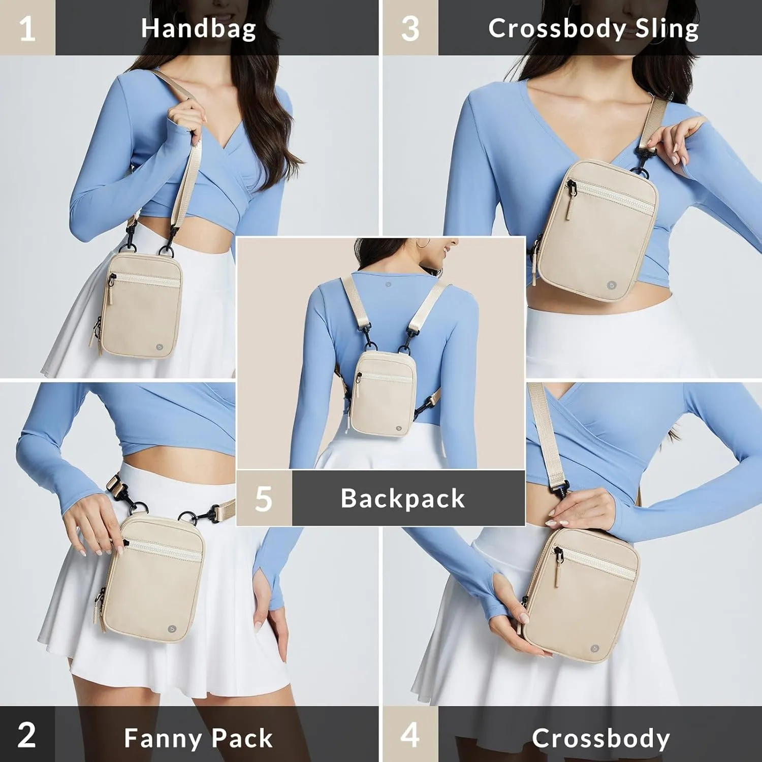 BALEAF Small Crossbody Bag Sling Purse for Women Travel Fanny Pack Belt Bags Cross Body 1.5L Birch White