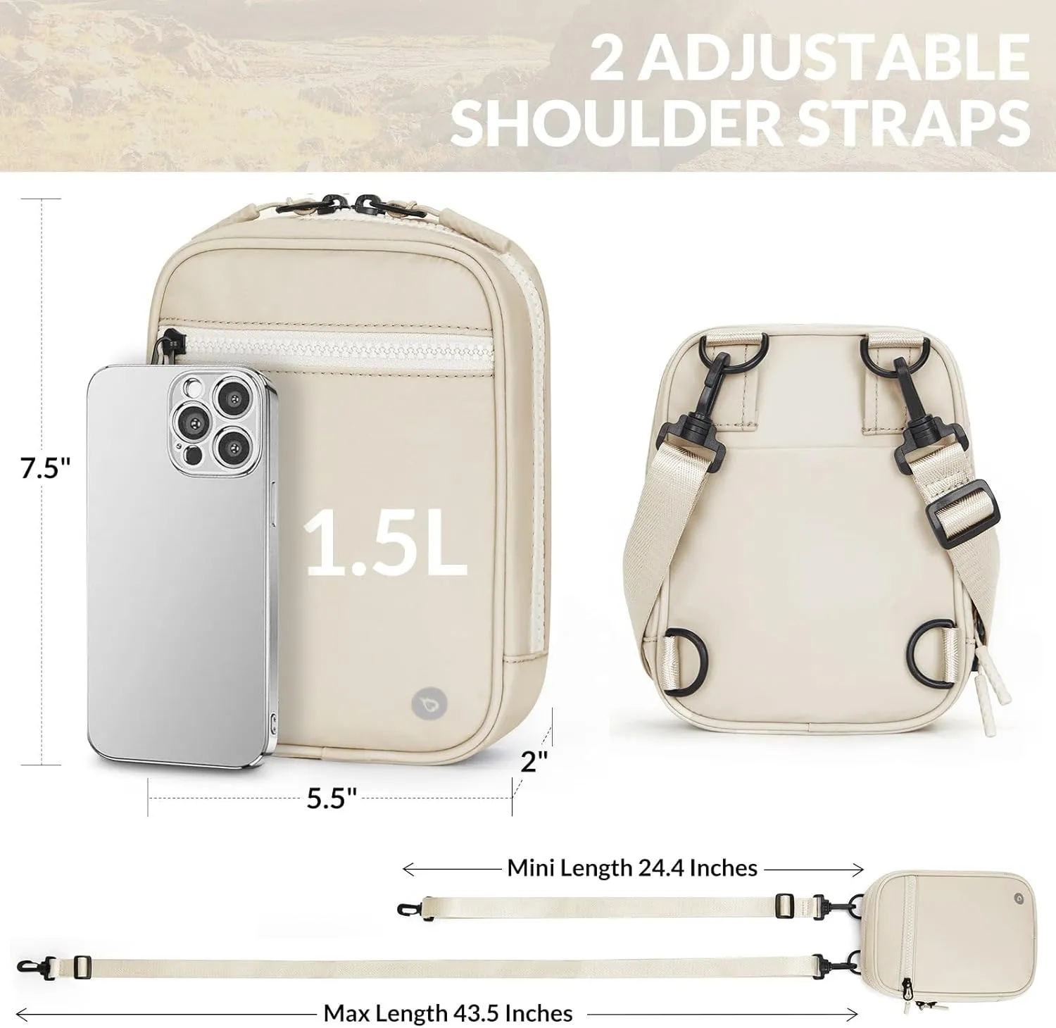 BALEAF Small Crossbody Bag Sling Purse for Women Travel Fanny Pack Belt Bags Cross Body 1.5L Birch White
