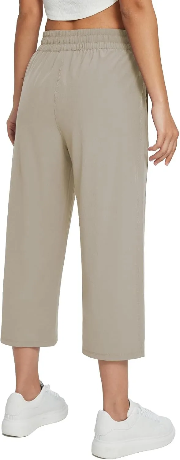 baleaf Women's 21" 30" Wide Leg Pants Capris Athletic Casual with Pockets Drawstring Quick Dry Walking Workout UPF50 