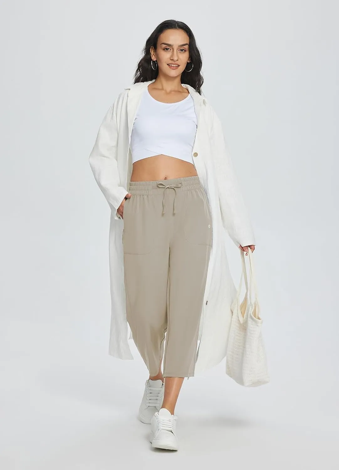 baleaf Women's 21" 30" Wide Leg Pants Capris Athletic Casual with Pockets Drawstring Quick Dry Walking Workout UPF50 