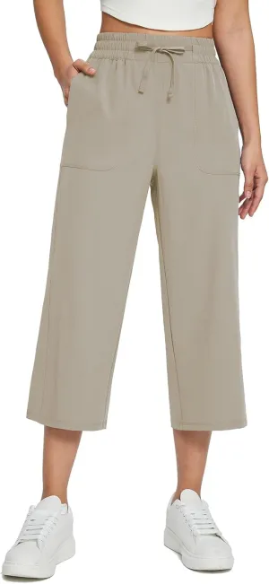 baleaf Women's 21" 30" Wide Leg Pants Capris Athletic Casual with Pockets Drawstring Quick Dry Walking Workout UPF50 