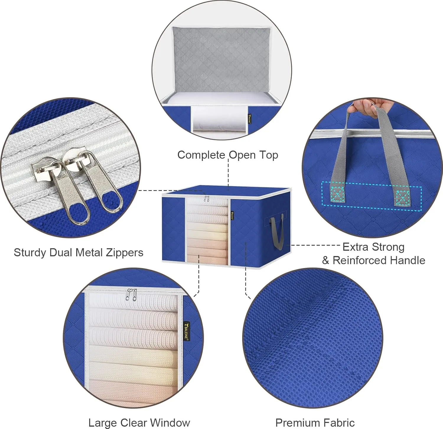 BALEINE 2 Pack Clothes Storage Bags, 24 Gallon Storage Containers with Reinforced Handle, Sturdy Zipper, Closet Organizer for Blanket, Comforter, Pillow, Bedding (Blue, 2 Pack)