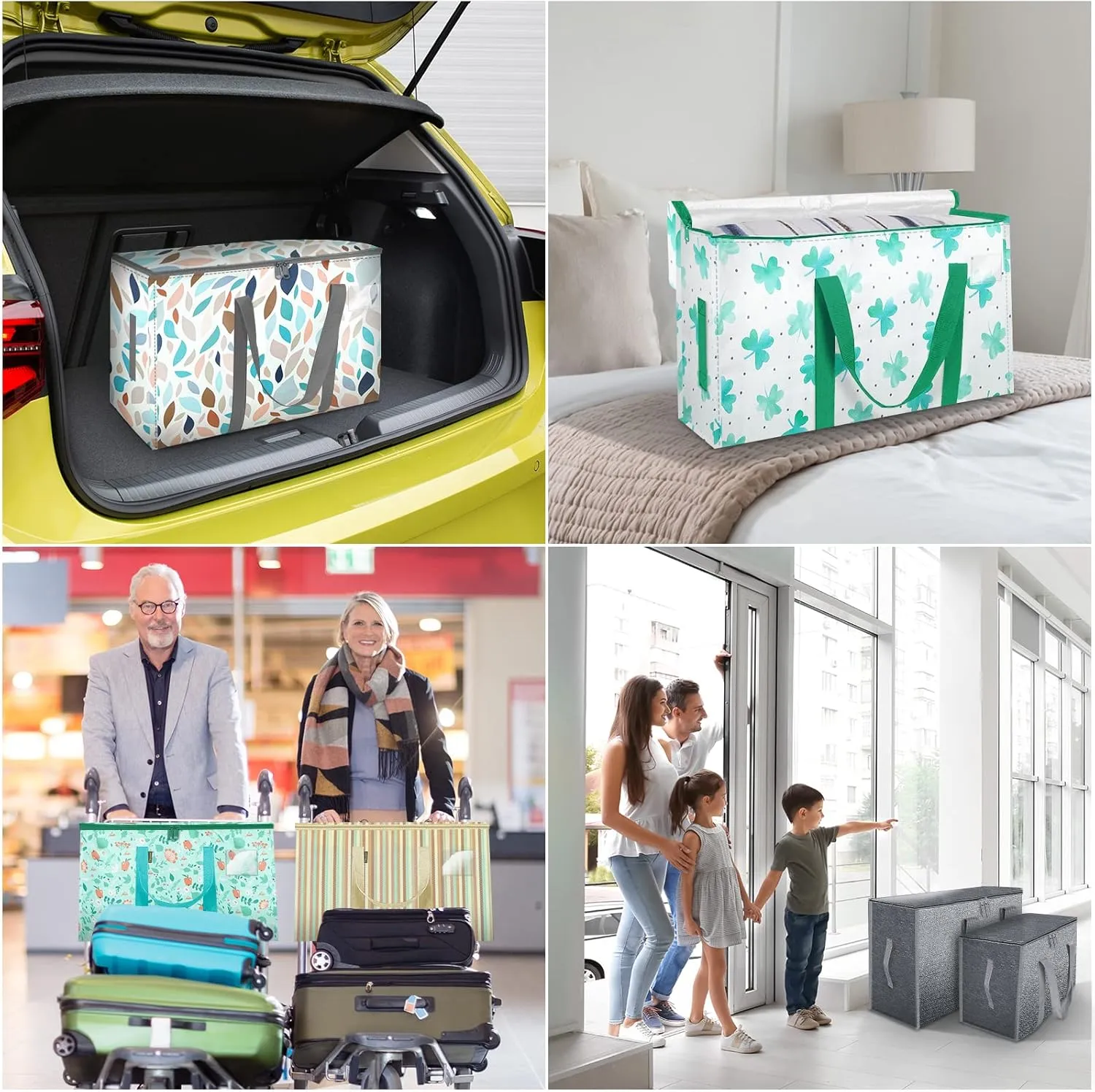 BALEINE 6-Pack Oversized Moving Bags with Reinforced Handles, Heavy-Duty Storage Tote for Clothes, Moving Supplies (Clover, 6-Pack)