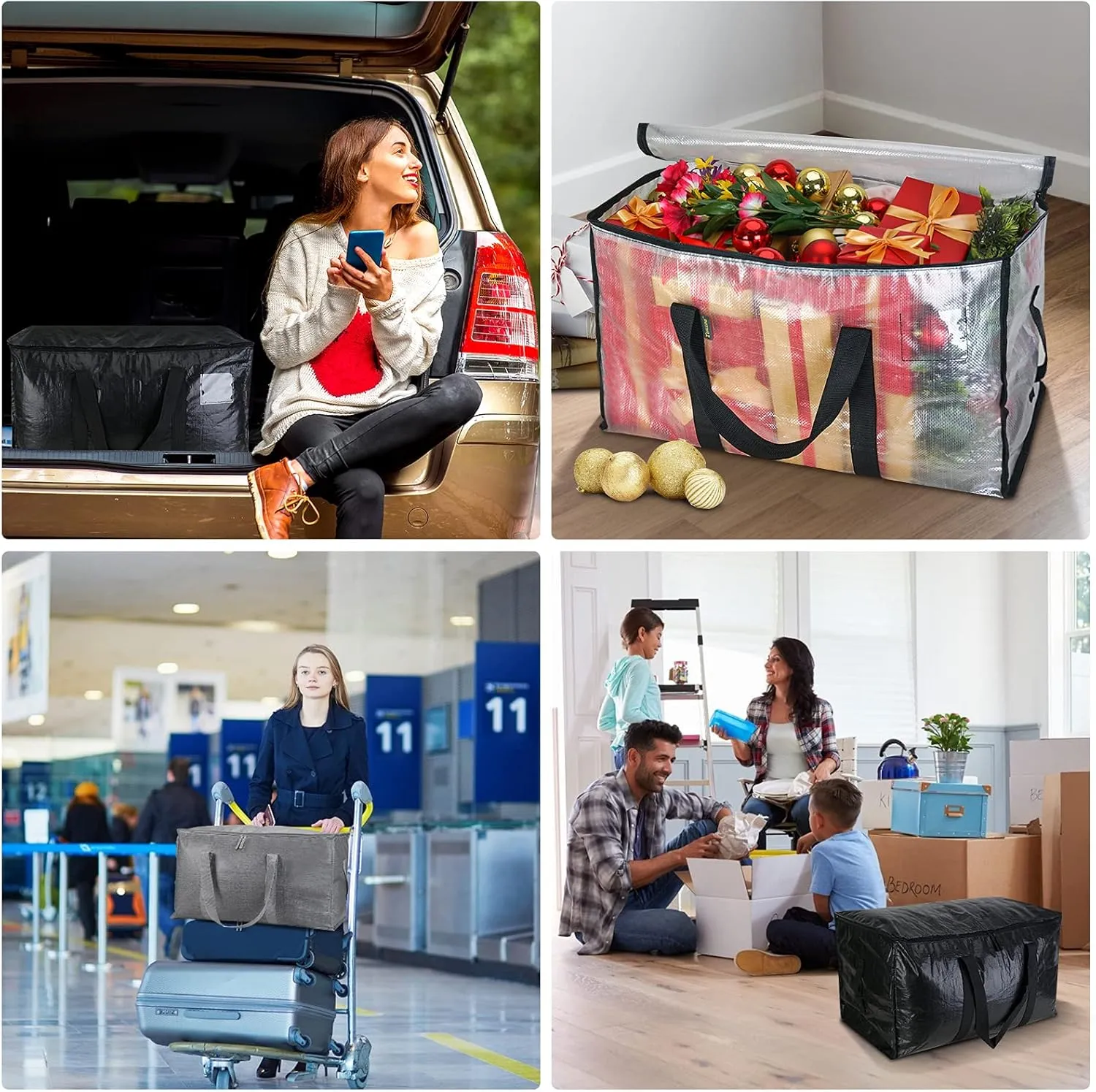 BALEINE 8-Pack Oversized Moving Bags with Reinforced Handles, Heavy-Duty Storage Tote for Clothes, Moving Supplies (Clear, 8-Pack)