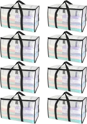 BALEINE 8-Pack Oversized Moving Bags with Reinforced Handles, Heavy-Duty Storage Tote for Clothes, Moving Supplies (Clear, 8-Pack)