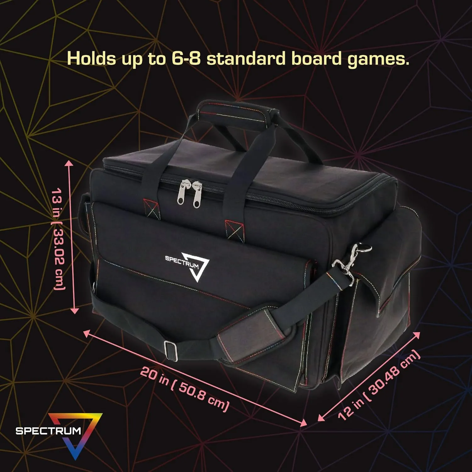 BCW Spectrum Board Game Bag | Durable Duffle for 6-8 Board Games | Expandable Pockets & Storage | Comfortable Removable Shoulder Strap | Easy Top & Side Access