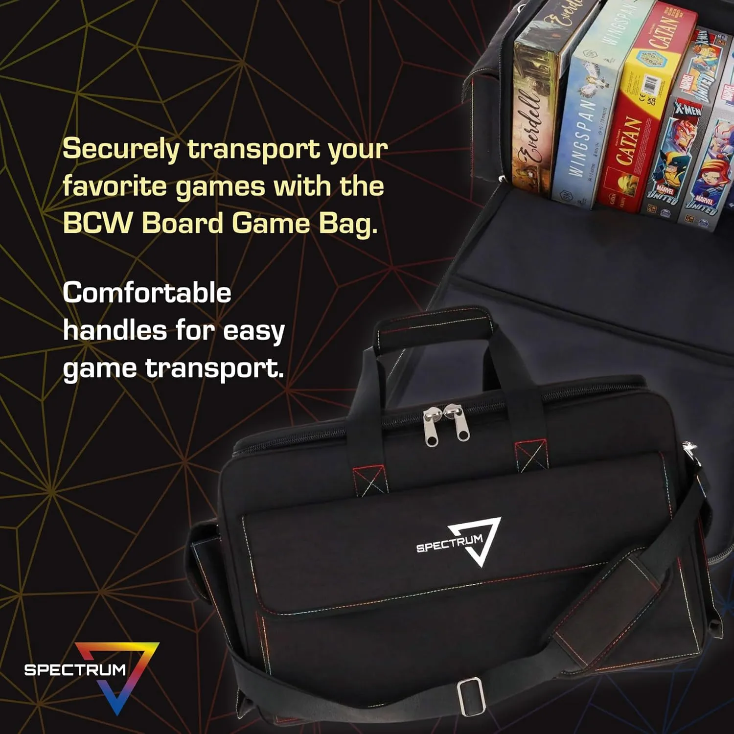 BCW Spectrum Board Game Bag | Durable Duffle for 6-8 Board Games | Expandable Pockets & Storage | Comfortable Removable Shoulder Strap | Easy Top & Side Access
