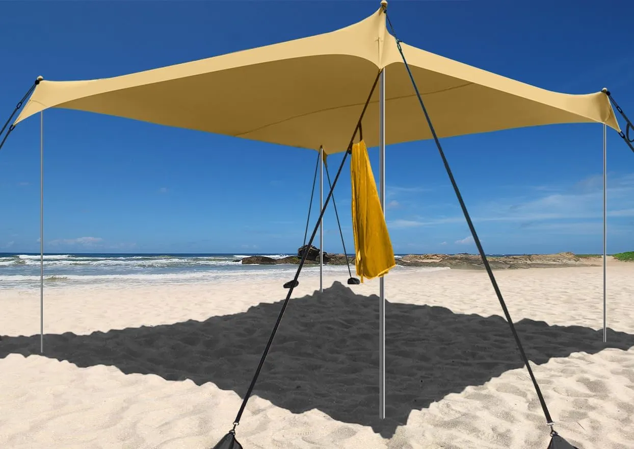 Beach Shade Windproof Design, Sun Shelter UPF50  Portable Family Tent with 6 Sandbags Anchors 10x10 FT 2 Pole Pop Up Outdoor Shelter for Beach, Camping, Fishing, Backyard and Picnics