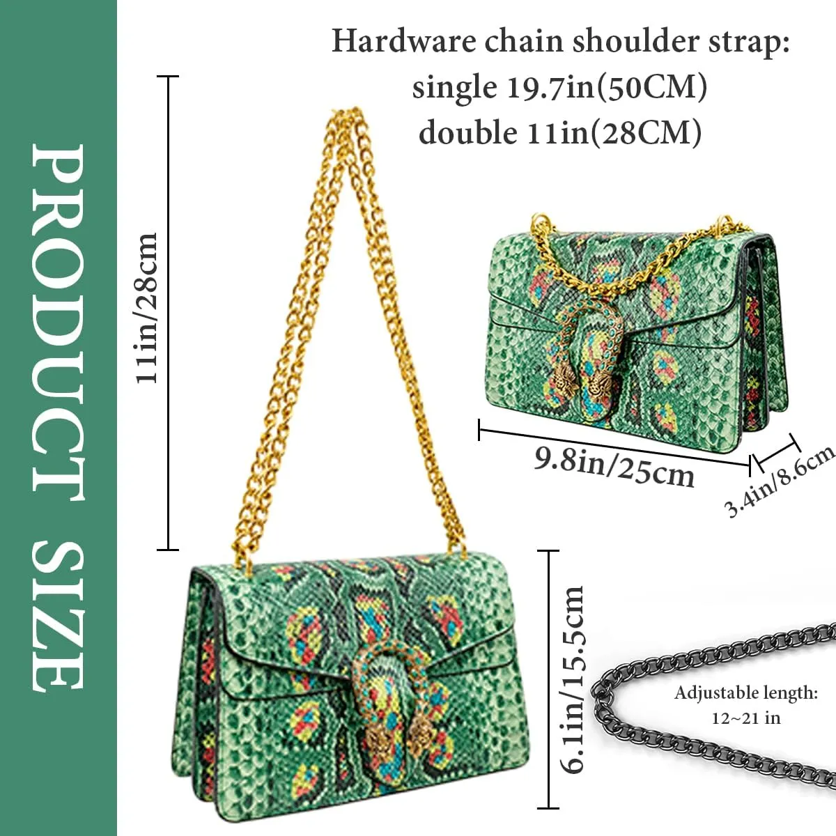 Bealin Women's Crossbody Shoulder Bag Retro Snake Print Square Satchel Handbag Chain Strap Clutch Leather Bag