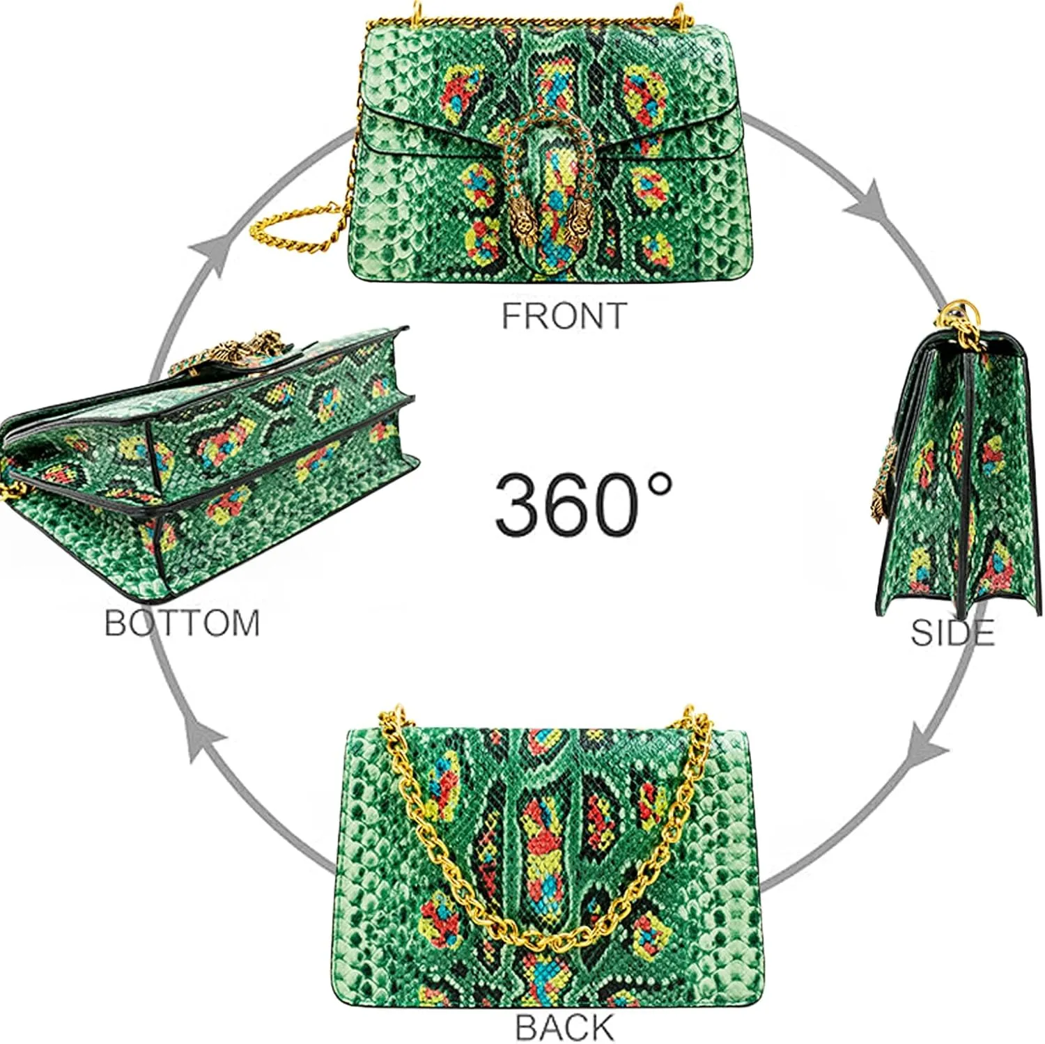 Bealin Women's Crossbody Shoulder Bag Retro Snake Print Square Satchel Handbag Chain Strap Clutch Leather Bag