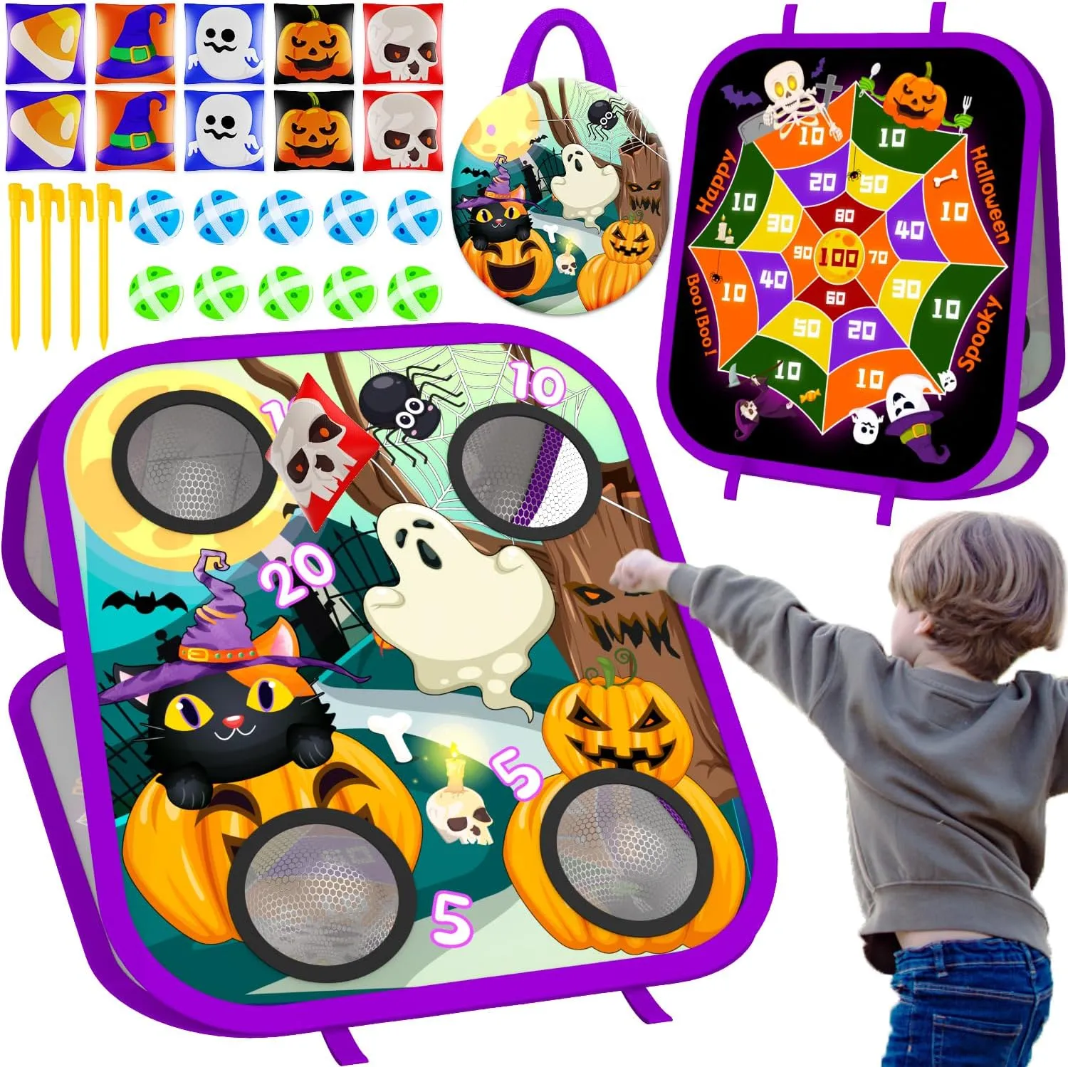 Bean Bag Toss Game - Double-Sided Foldable Cornhole Board Dart Game for Backyard, Beach, Toddler, Outdoor, Birthday, Outside Toys for Toddler Boys & Girls Age 3-8 (Halloween)