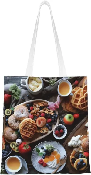 Beautiful Breakfast Print Canvas Tote Bags Stylish Shoulder Bag Reusable Shopping Bag Small Handbags For Women Men