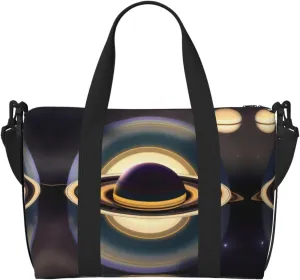 Beautiful Saturn Hand-held messenger travel bag, suitable for work, travel, fitness, tourism, women's casual handbag with zipper,