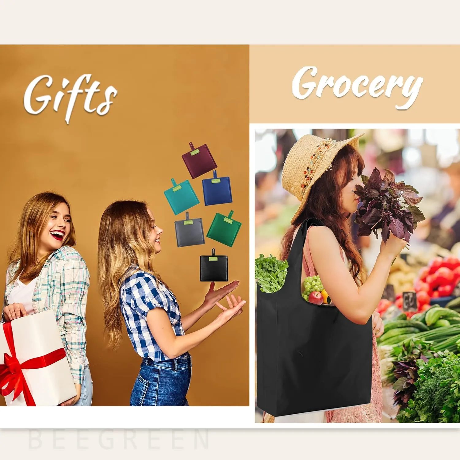 BeeGreen Gifts Bags Foldable Reusable Grocery Bags Large Reusable Snack Bags Holiday Gifts Cloth Bags With Handles Tote Bag Buiks Grocery Bags Reusable Shopping Bags