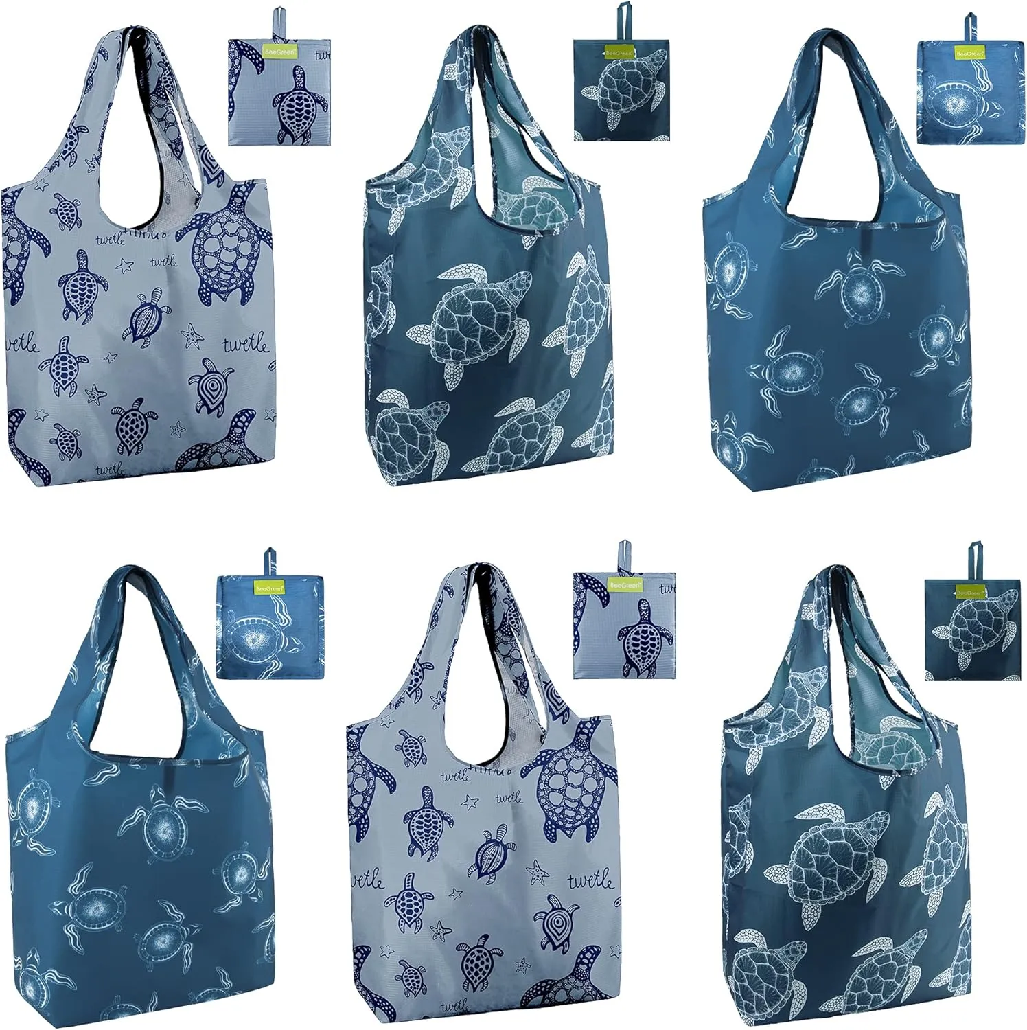 BeeGreen Turtle Gifts for Women Foldable Reusable Grocery Bags Shopping Bags for Groceries Cute Holiday Bags Cloth Bags With Handles Large Cloth Gift Bags Heavy Duty Bulk 6 Pack Gifts