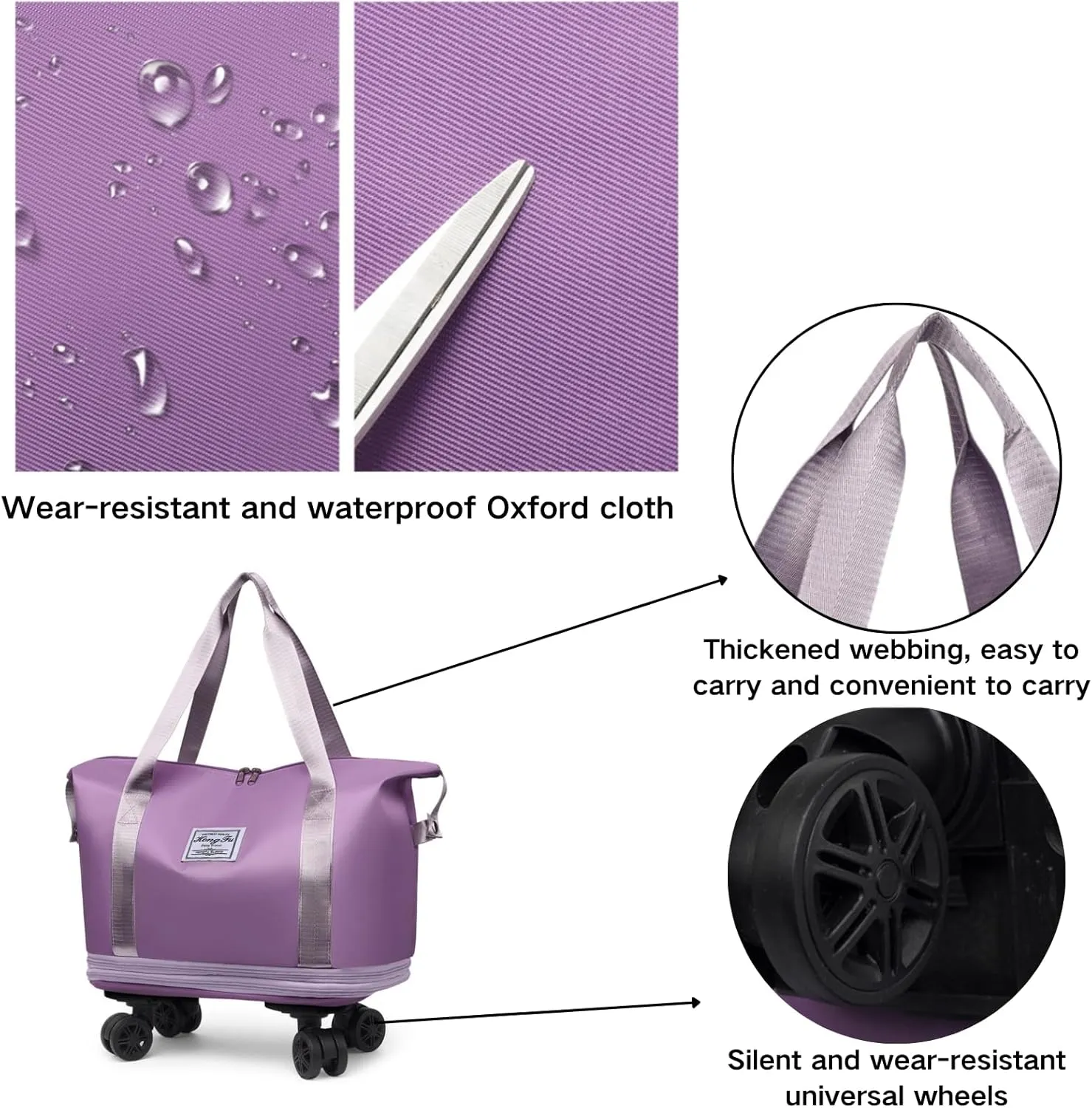 Beente Travel Bag With Wheels, 2025 New Beente Travel Bag with Removable Wheels, Expandable Large Capacity Bags (Purple)