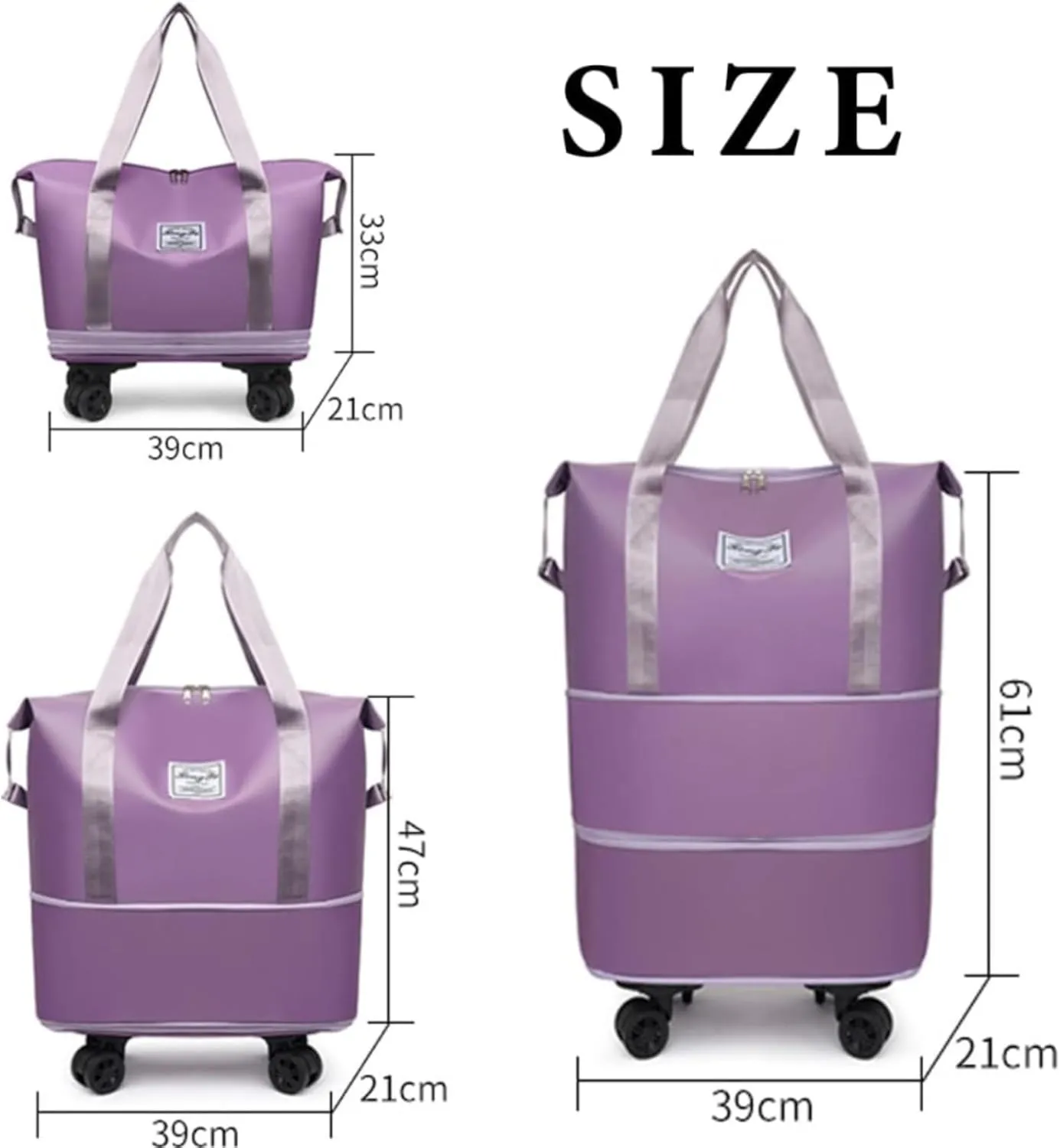 Beente Travel Bag With Wheels, 2025 New Beente Travel Bag with Removable Wheels, Expandable Large Capacity Bags (Purple)
