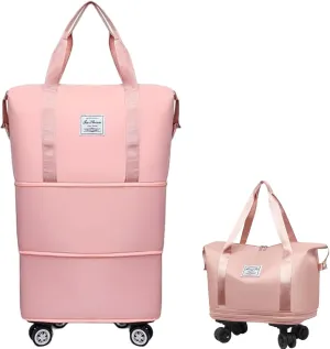 Beente Travel Bag with Wheels - 2025 New Large Capacity Travel Bag, Equipped with Detachable Universal Wheels, The Foldable Carry-On Luggage Bags is Suitable for Trips, (Pink)