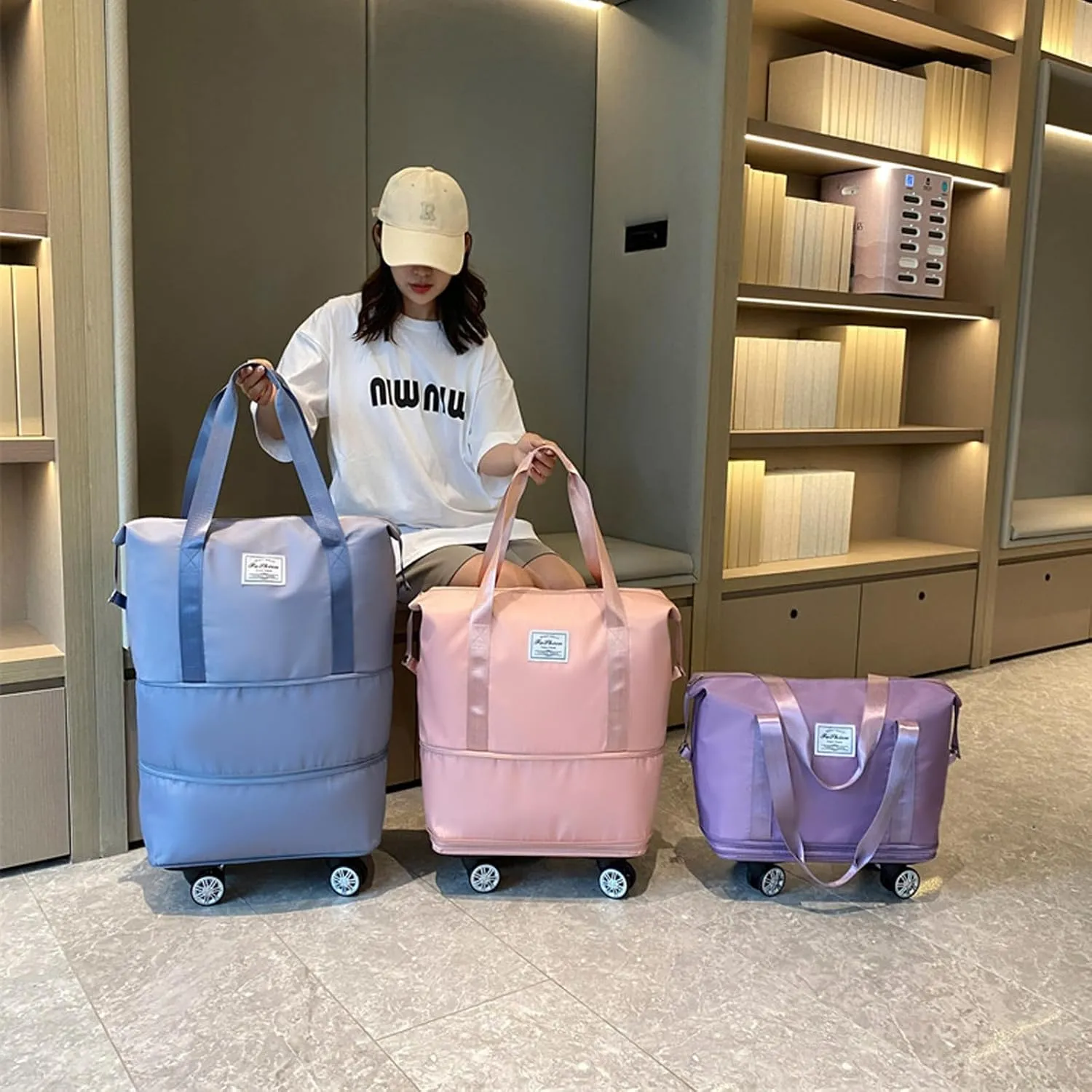 Beente Travel Bag with Wheels - 2025 New Large Capacity Travel Bag, Equipped with Detachable Universal Wheels, The Foldable Carry-On Luggage Bags is Suitable for Trips, (Pink)