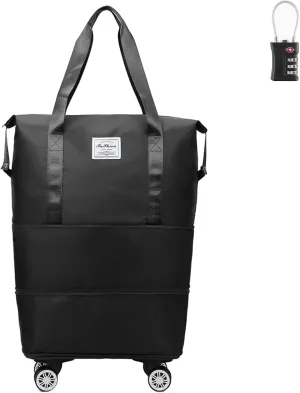 Beente Travel Bag With Wheels, 2025 New Large Capacity Travel Bag - Universal Wheel Removable, Three-Layer Expandable Foldable Duffle Bags (Black)