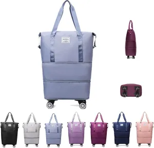 Beente Travel Bag with Wheels, Kulken Pepepo Lightweight Rolling Bag with Wheels, Universal Wheel Removable Duffle Bag (blue)