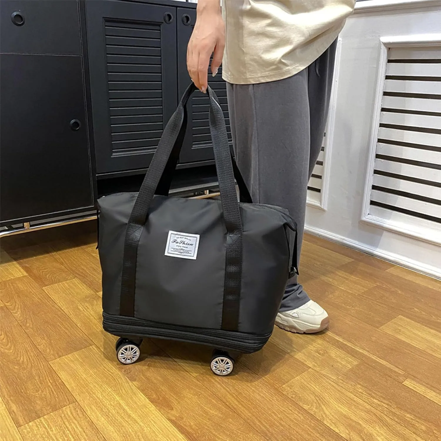Beente Travel Bag with Wheels, Kulken Pepepo Lightweight Rolling Bag with Wheels, Universal Wheel Removable Duffle Bag (blue)