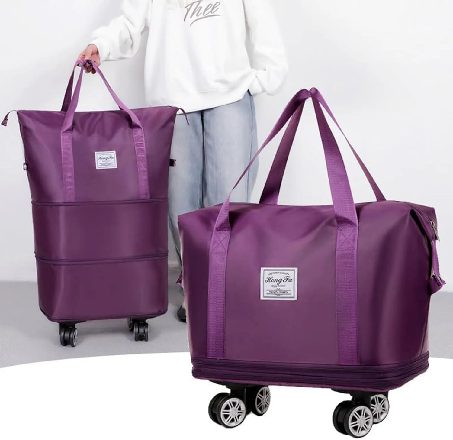 Beente Travel Bag With Wheels, Large Capacity Travel Bag - Universal Wheel Removable Removable Universal Zipper (Pink)