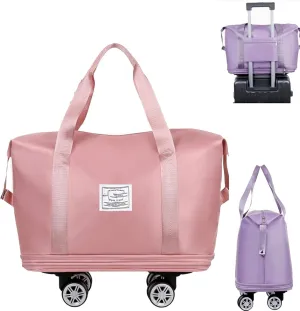 Beente Travel Bag With Wheels, Large Capacity Travel Bag - Universal Wheel Removable Removable Universal Zipper (Pink)