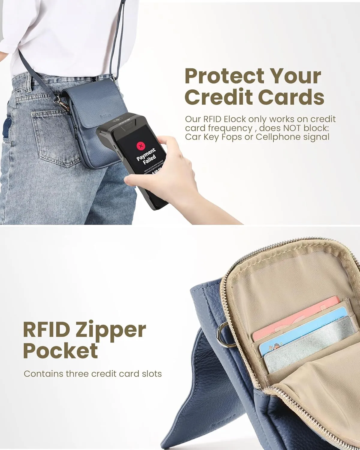 befen Genuine Leather Small Crossbody Bags for Women, Cell Phone Cross body Purse Bag with RFID Blocking Card Slots