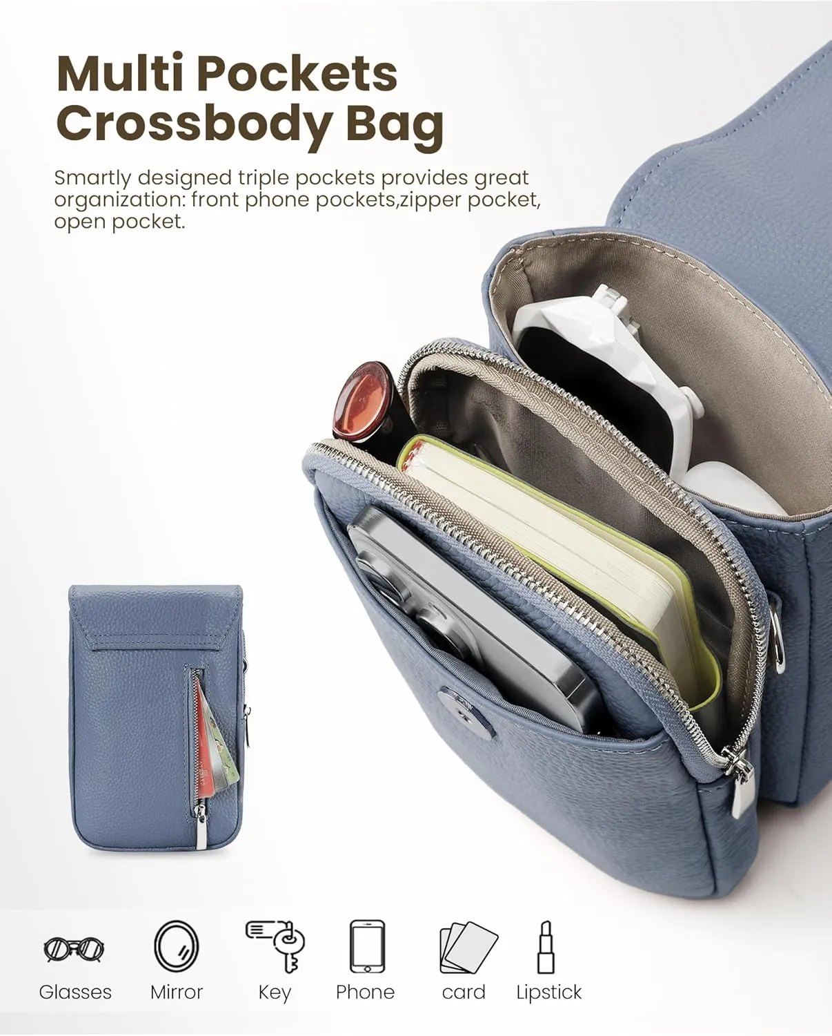 befen Genuine Leather Small Crossbody Bags for Women, Cell Phone Cross body Purse Bag with RFID Blocking Card Slots