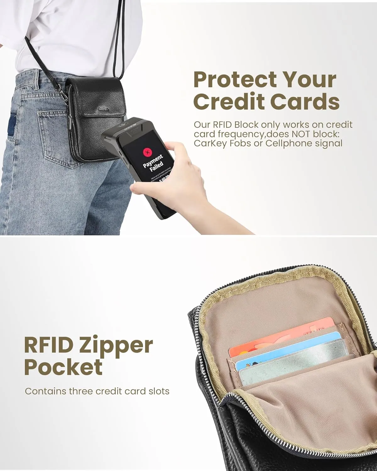 befen Genuine Leather Small Crossbody Bags for Women, Cell Phone Cross body Purse Bag with RFID Blocking Card Slots