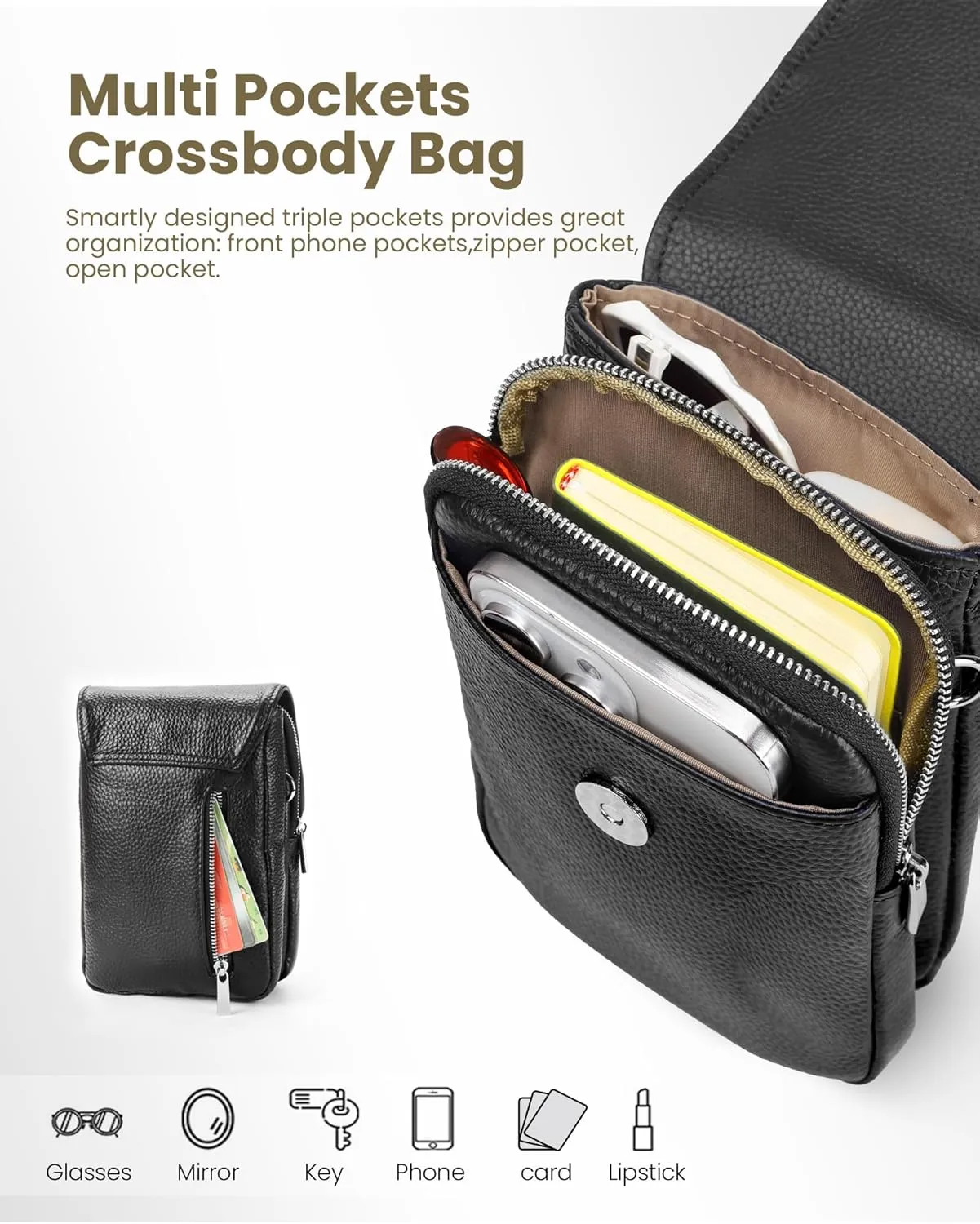 befen Genuine Leather Small Crossbody Bags for Women, Cell Phone Cross body Purse Bag with RFID Blocking Card Slots