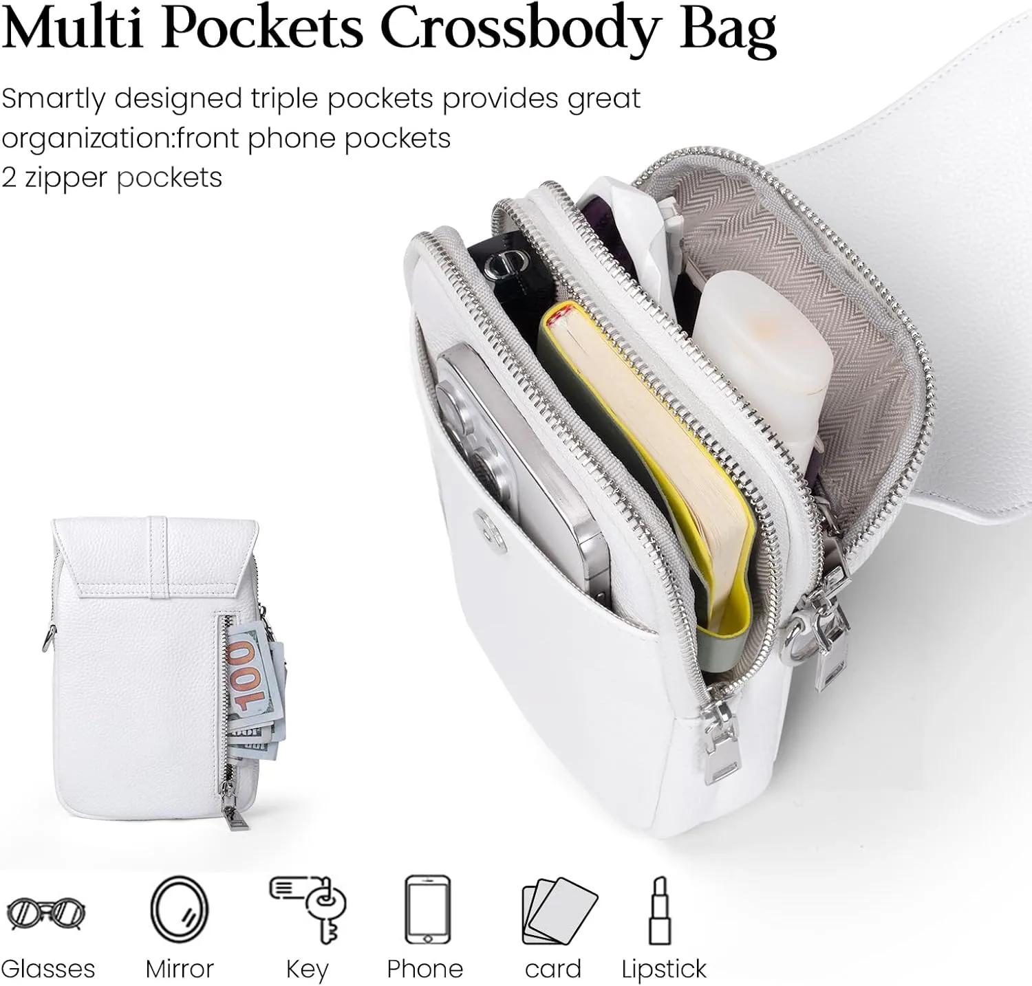 befen Genuine Leather Small Crossbody Bags for Women, Multi Pocket Cell Phone Crossbody Purse with RFID Blocking Card Slots