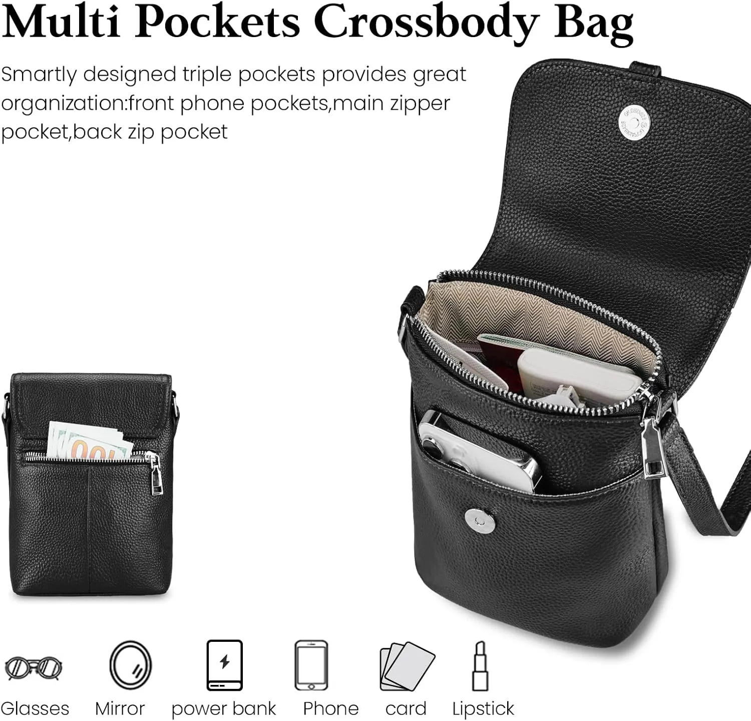 befen Genuine Leather Small Crossbody Bags for Women, Womens Cell Phone Purses Cross body Bag Purse with RFID Card Slots