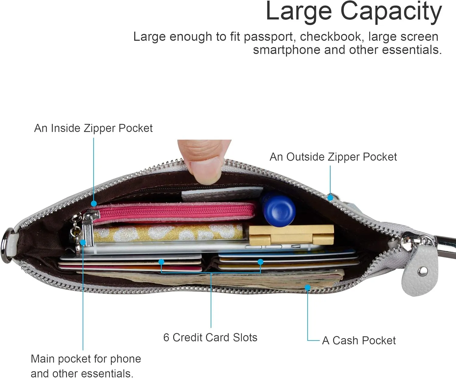 befen Genuine Leather Wristlet Clutch Wallet Purses Small Crossbody Bags for Women with RFID Blocking Card Slots