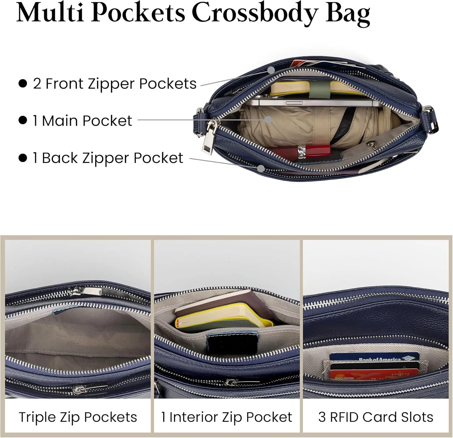 befen Small Genuine Leather Crossbody Purse Bags for Women, Multi Pockets Shoulder Handbag with RFID Blocking Card Slots