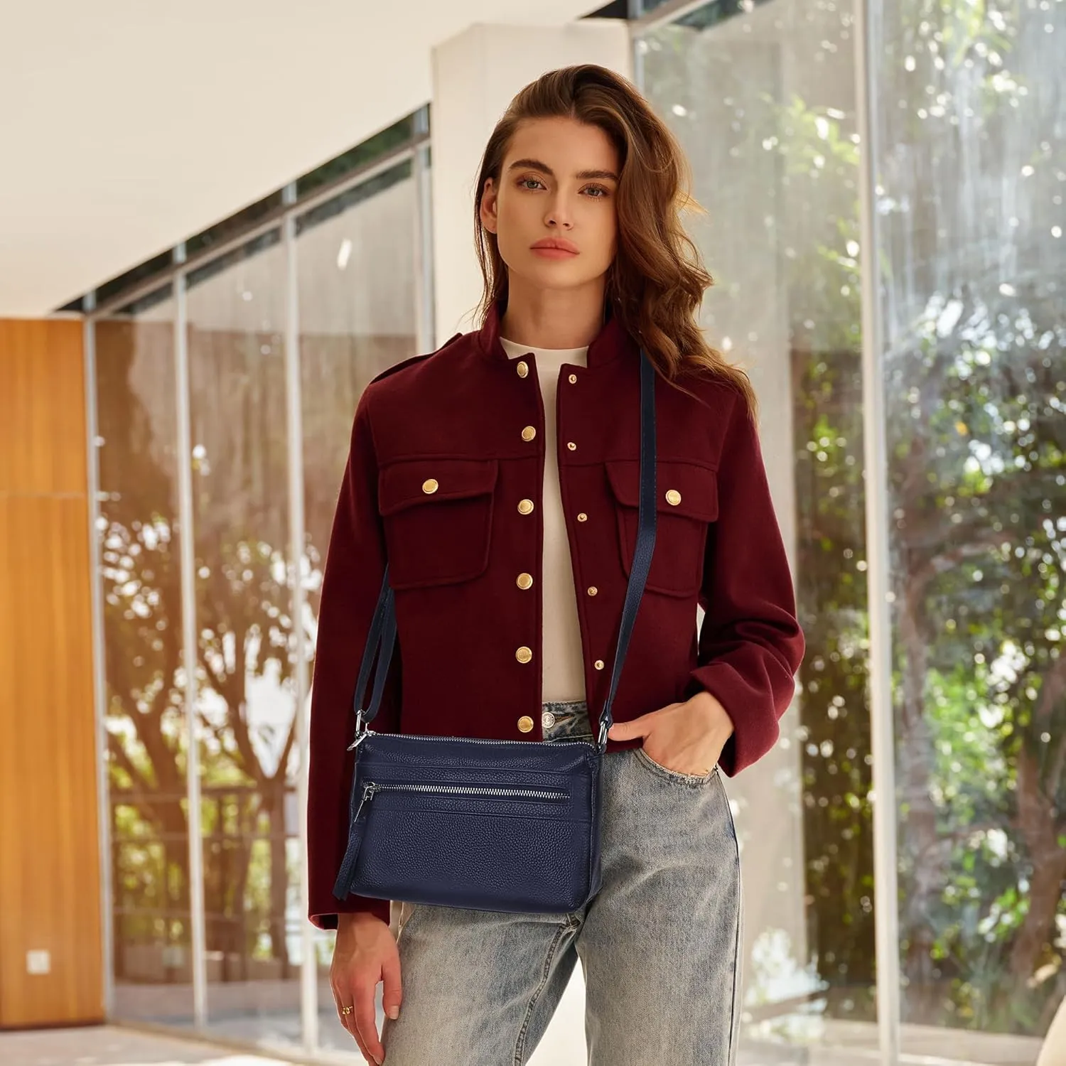 befen Small Genuine Leather Crossbody Purse Bags for Women, Multi Pockets Shoulder Handbag with RFID Blocking Card Slots