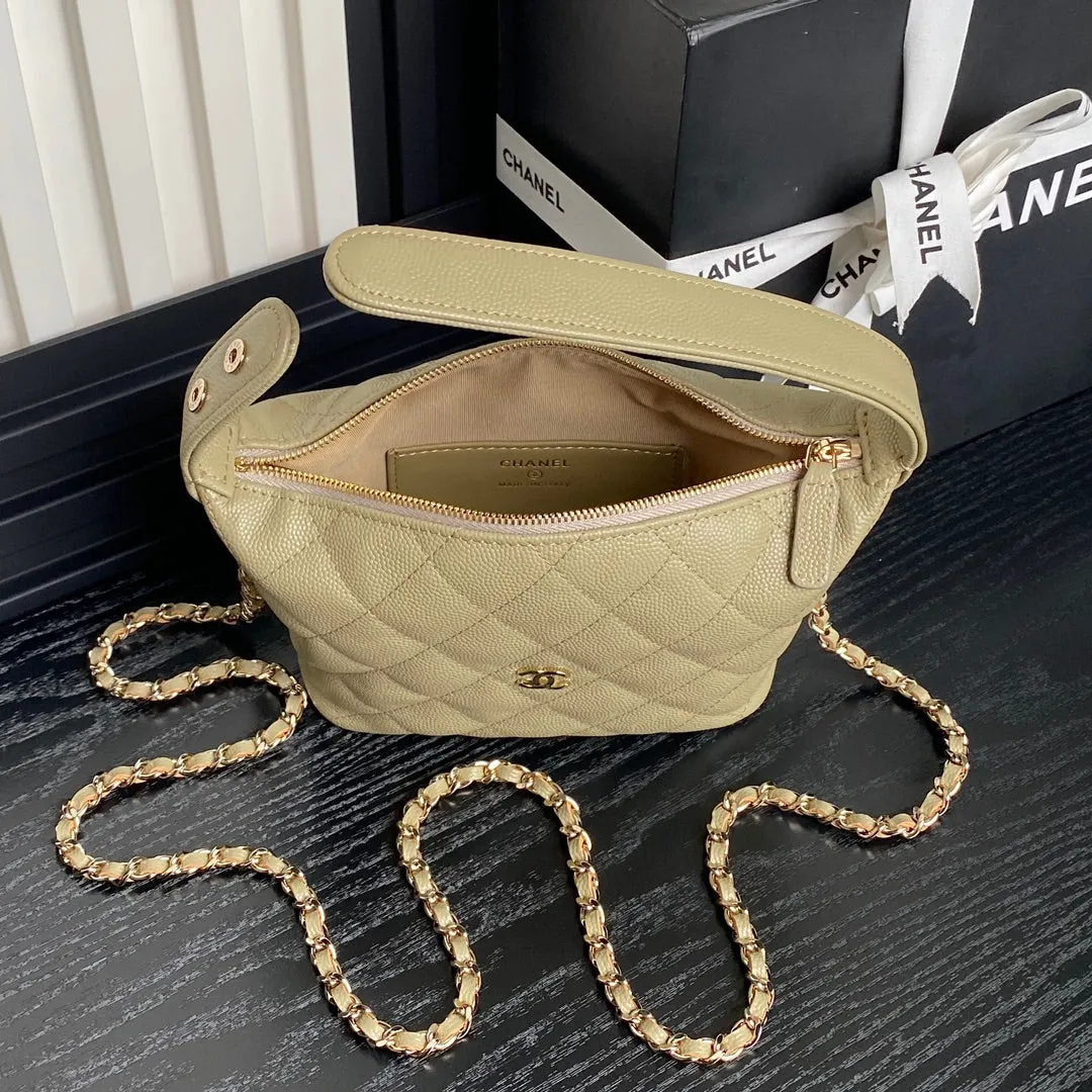 Beige Handle Grained 21.5cm Top Extensive catalogue CHANEL Calfskin 25C Multi-purpose Hobo Bag