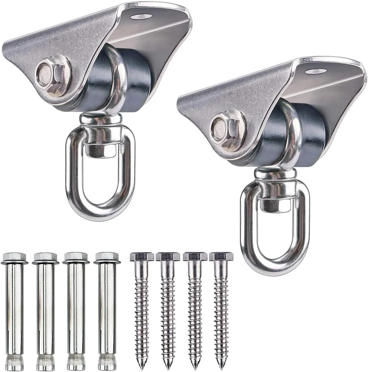 BeneLabel Silent Heavy Duty Swing Hangers - 2 Pack Stainless Steel 360° Swivel Hooks with Screws - Rustproof, Smooth, and Quiet - for Hammocks, Porch Swings, Punching Bags