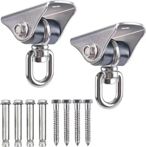 BeneLabel Silent Heavy Duty Swing Hangers - 2 Pack Stainless Steel 360° Swivel Hooks with Screws - Rustproof, Smooth, and Quiet - for Hammocks, Porch Swings, Punching Bags