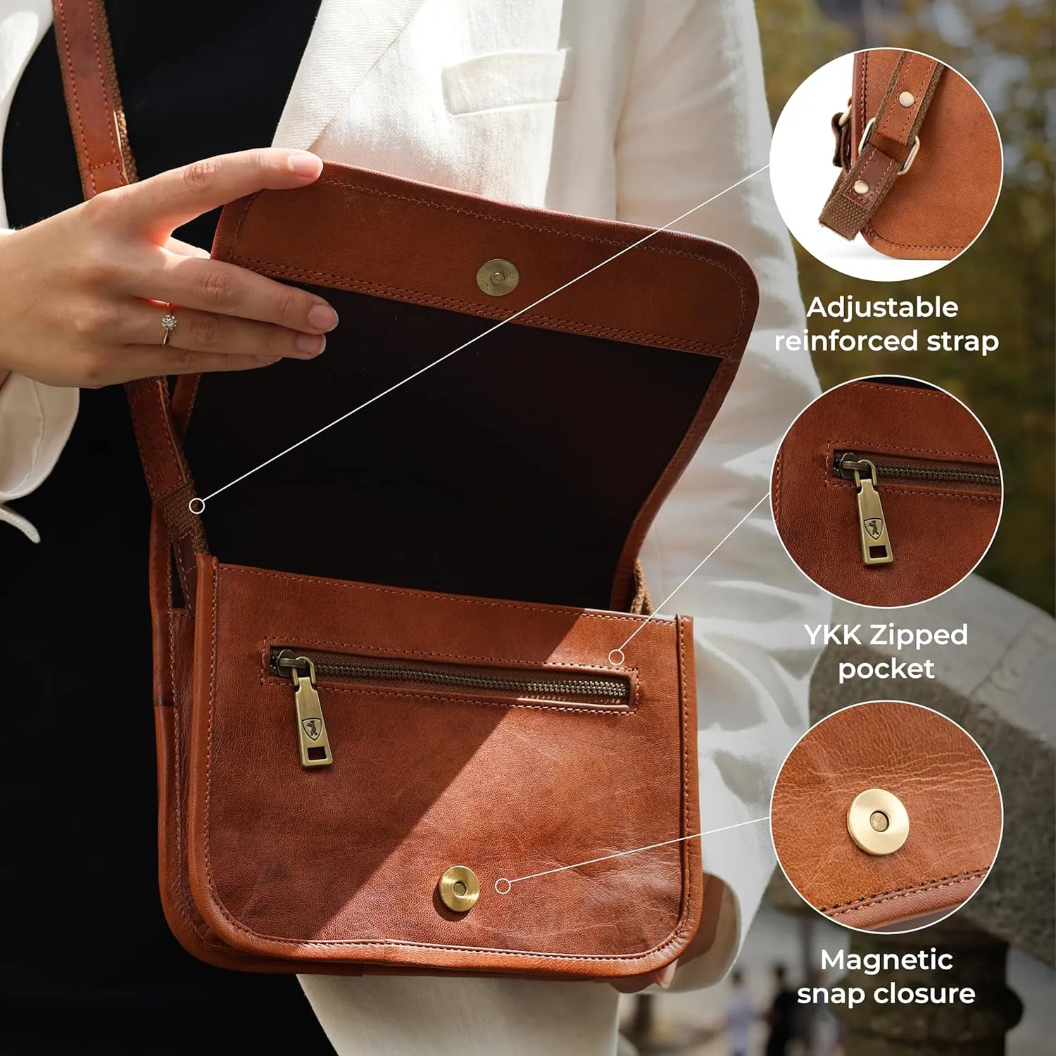 BERLINER BAGS Vintage Genuine Leather Shoulder Bag Lisbon, Crossbody Bag, Small Messenger Bag for Women