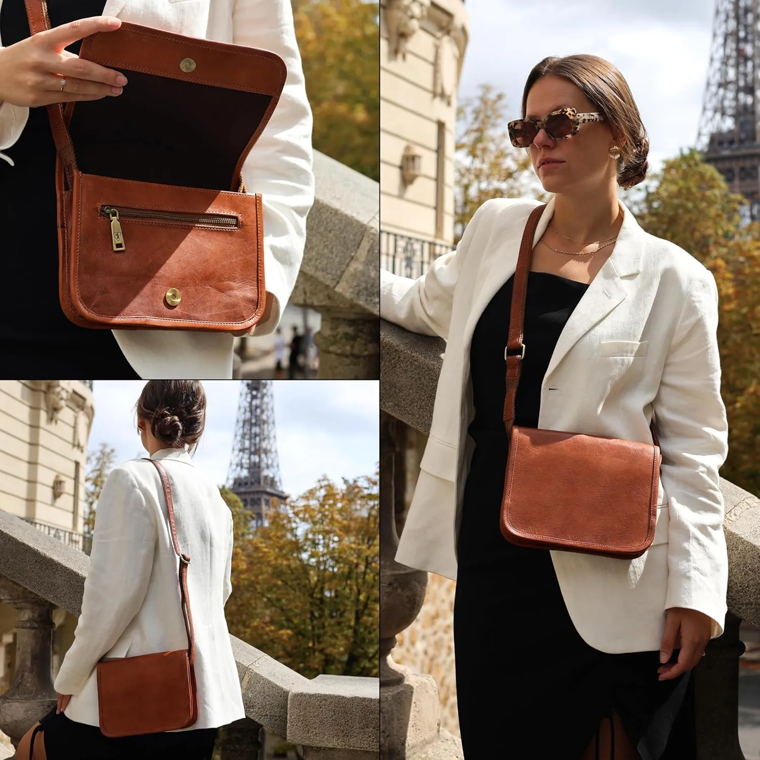 BERLINER BAGS Vintage Genuine Leather Shoulder Bag Lisbon, Crossbody Bag, Small Messenger Bag for Women