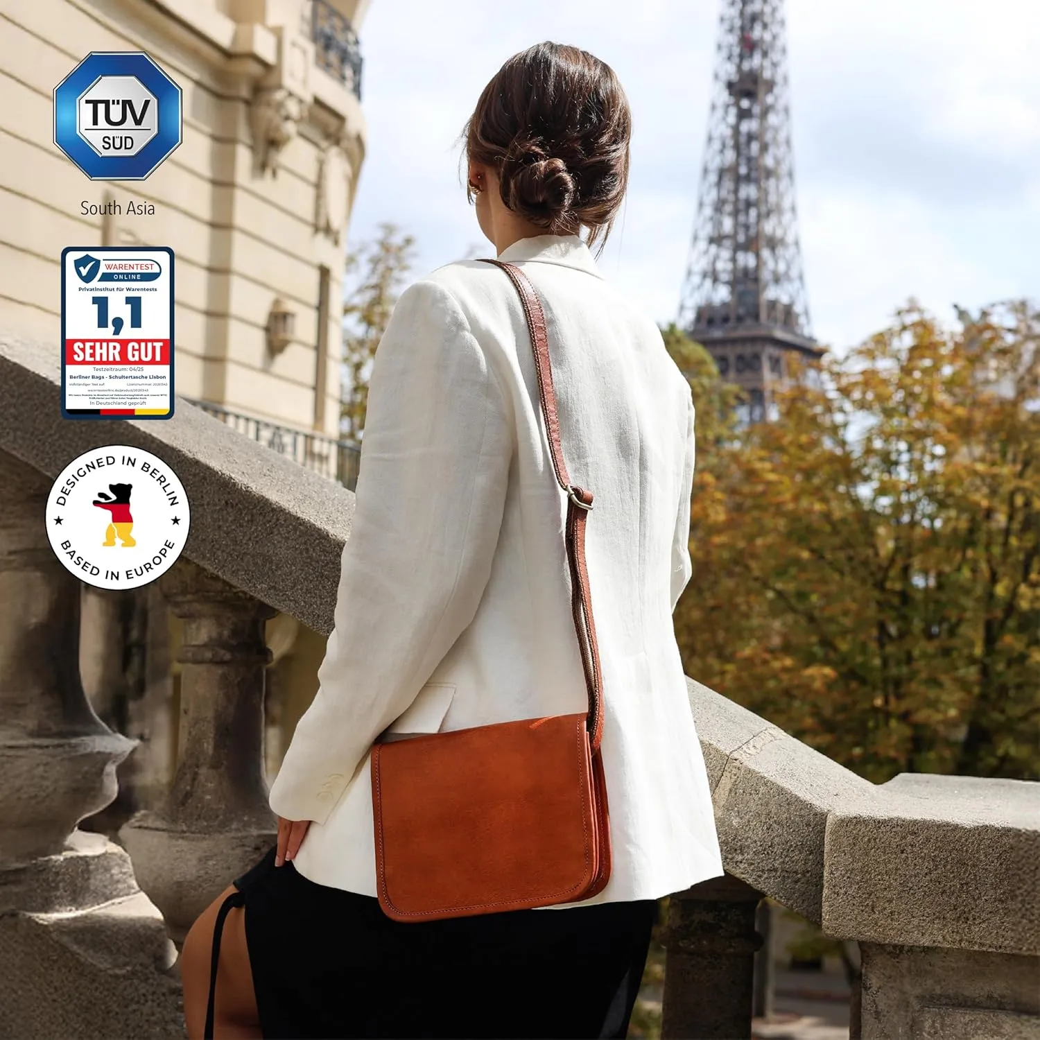 BERLINER BAGS Vintage Genuine Leather Shoulder Bag Lisbon, Crossbody Bag, Small Messenger Bag for Women