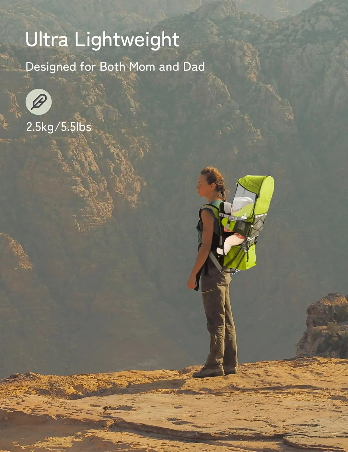 besrey Baby Backpack Carrier, Toddler Hiking Backpack with Safety 3-Height Seat, Adjustable Straps&Waist Belt, Foldable Frame Lightweight Large Capacity Child Carrier for Hiking (Green)